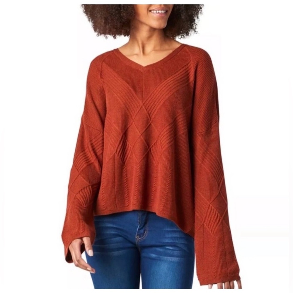 Smartwool Women's Warm Merino Wool V-Neck Layering Knit Sweater in Rust Size M